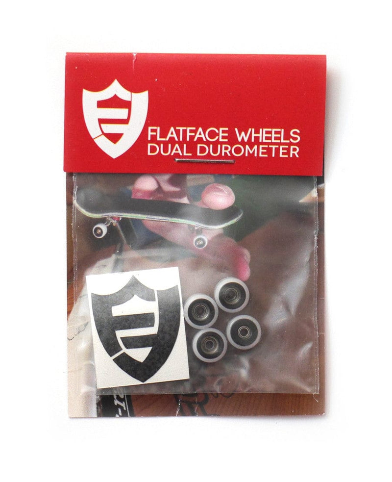 Flatface Dual Durometer Bearing Wheels - White/Black - Skull Fingerboards
