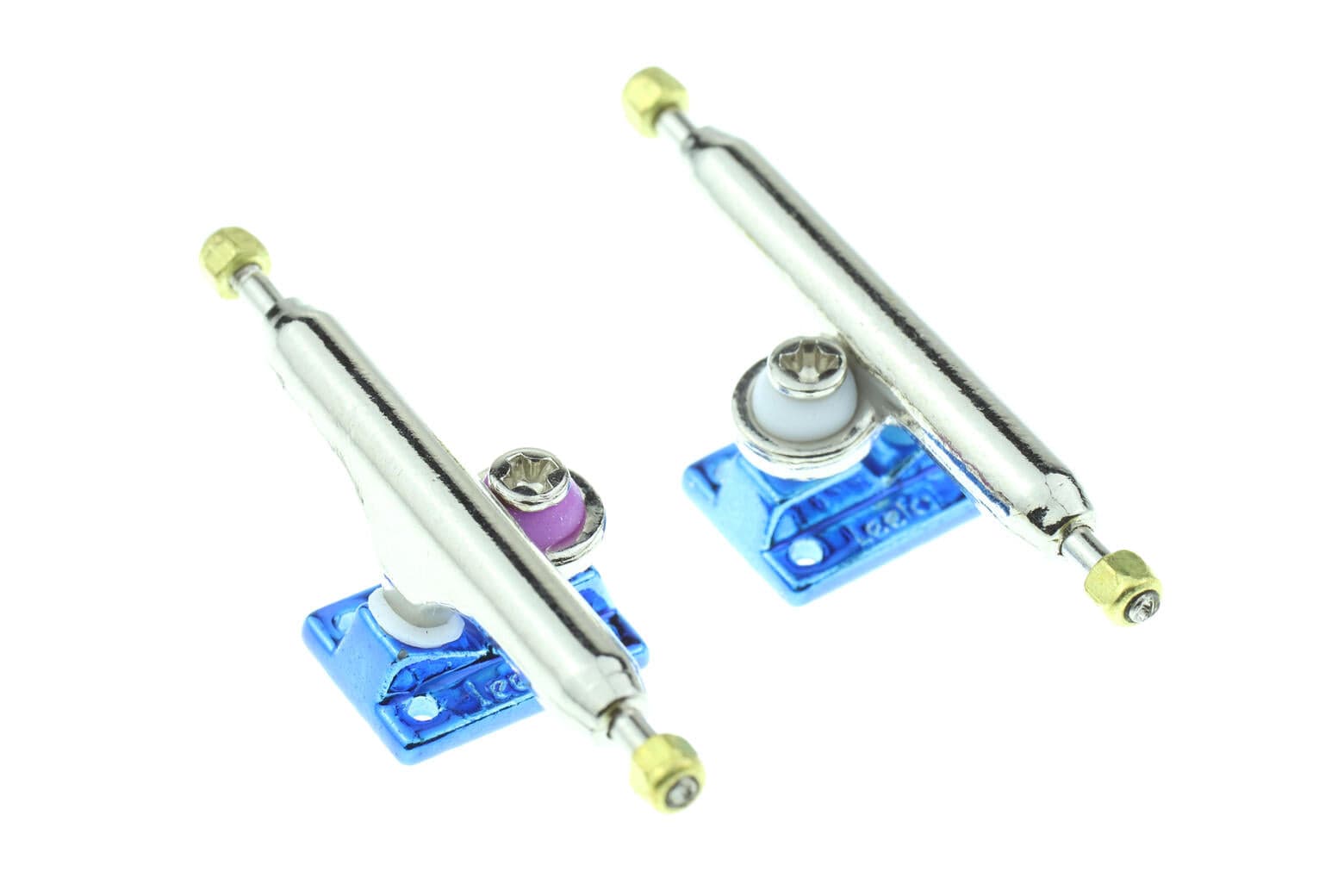 Oxygen Single Axle Pro Trucks Chrome/Blue (34mm) Skull Fingerboards