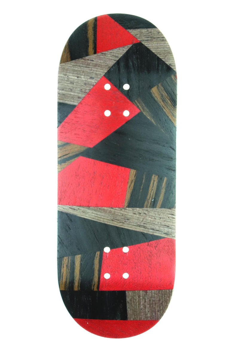 Mckenzie - Red Abstract Split Ply Fingerboard Deck (34mm - Mid Shape) - Skull Fingerboards