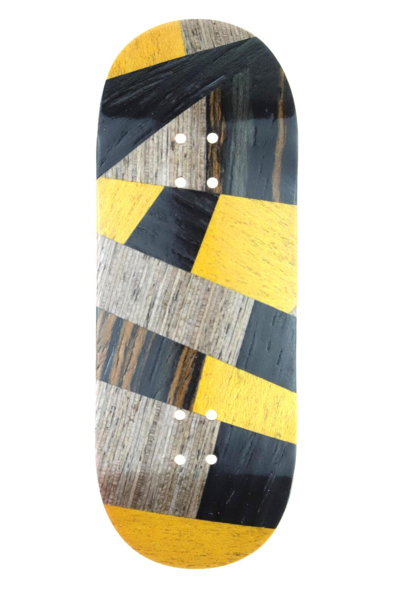 Mckenzie - Yellow Abstract Split Ply Fingerboard Deck (34mm - Mid Shape) - Skull Fingerboards